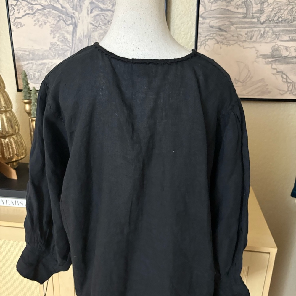 NILI LOTAN‎ Black Embroidered Floral 100% Linen Scoop Maxi Kaftan Dress Size XS - Picture 5 of 10